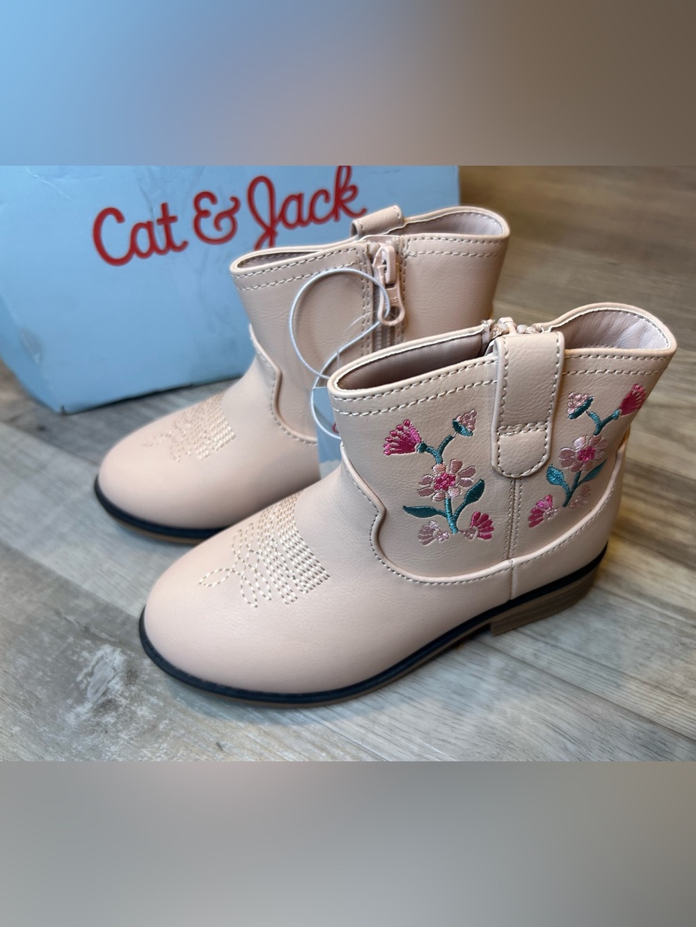 NEW Cat & Jack Toddler Whitley Embroidered Western Boots - Blush Size 10